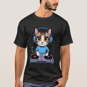 DJ Cat Regenboog T-Shirt House Muziektheek Kitty T