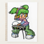 DJ Girl avec cheveux verts et casques (Devant)