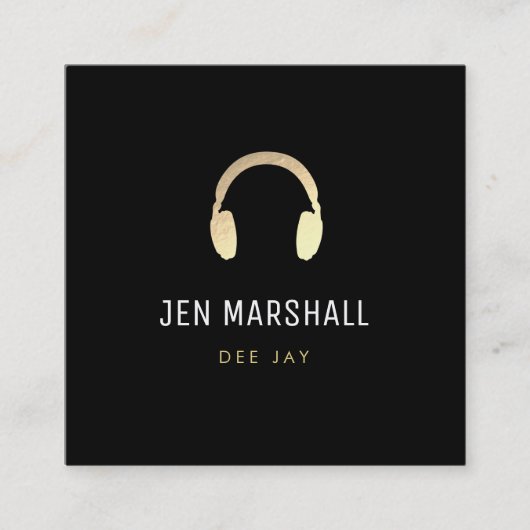 DJ gouden hoofdtelefoon Vierkante Visitekaartje (Voorkant)