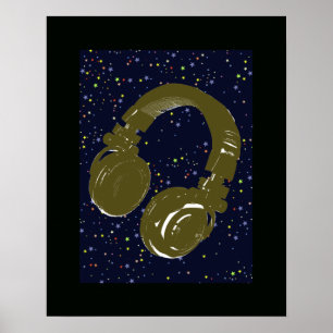 dj hoofdtelefoon en sky sterren poster