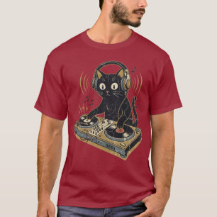 DJ Kat Draaitafel Muziek Vintage T-shirt