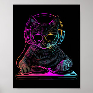 Dj Kat Edm Techno House Muziek Grappige Kattenlief Poster