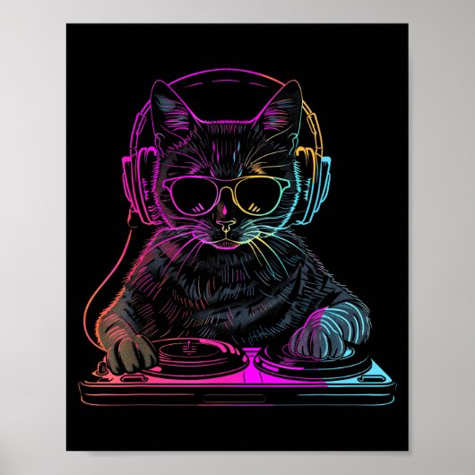 Dj Kat Edm Techno House Muziek Grappige Kattenlief Poster (Voorkant)