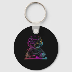 Dj Kat Edm Techno House Muziek Grappige Kattenlief Sleutelhanger