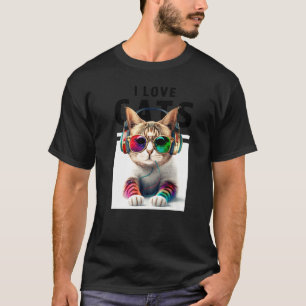 DJ Kat met Coole Stijl Zonnebril Hoofdtelefoon Muz T-shirt