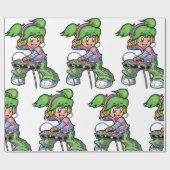 DJ Meisje met groen haar en hoofdtelefoon Cadeaupapier (Vlak)