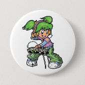 DJ Meisje met groen haar en hoofdtelefoon Ronde Button 7,6 Cm (Voorkant)