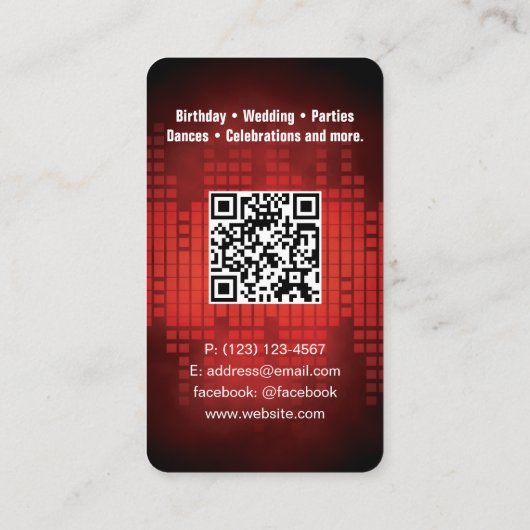 DJ Modern RED Carte de visite avec code QR (Dos)
