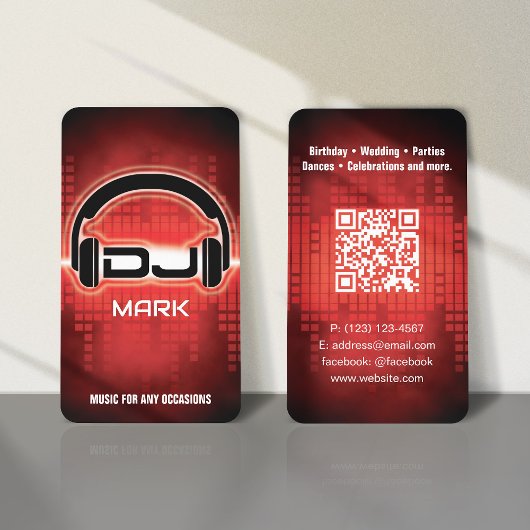 DJ Modern RED Carte de visite avec code QR