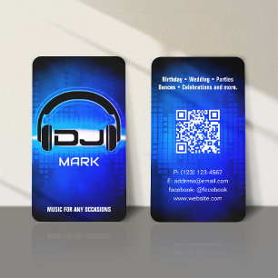 DJ Modern Royal Blue Carte de visite avec code QR
