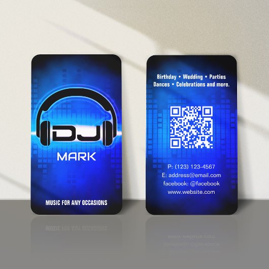 DJ Modern Royal Blue Carte de visite avec code QR