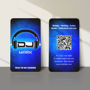DJ Modern Royal Blue Carte de visite avec code QR