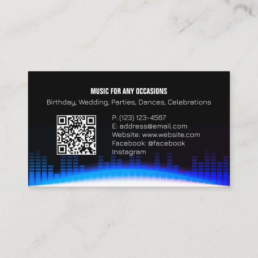DJ Modern Royal Blue Carte de visite avec code QR (Dos)