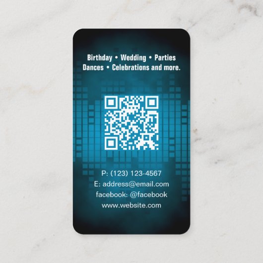 DJ Modern Sky Blue Carte de visite avec code QR (Dos)