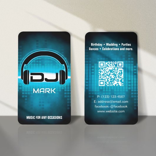 DJ Modern Sky Blue Carte de visite avec code QR