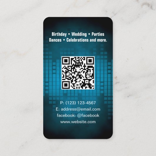 DJ Modern Sky Blue Carte de visite avec code QR (Dos)
