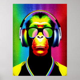 DJ Monkey Music Lover DJ Chimp Humor Poster