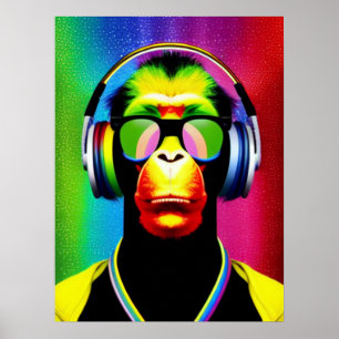 DJ Monkey Music Lover DJ Chimp Humor Poster