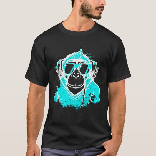 DJ Monkey Music Party Fun Sunglasses Fun Dancing C T-shirt (Voorkant)