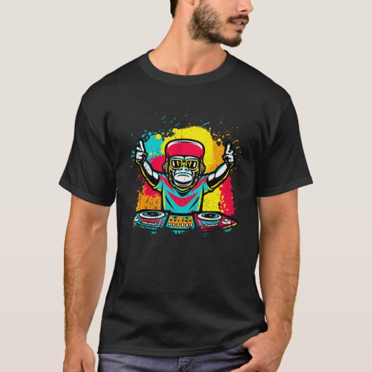 DJ Monkey Music Party Fun Sunglasses Monkey Headph T-shirt (Voorkant)