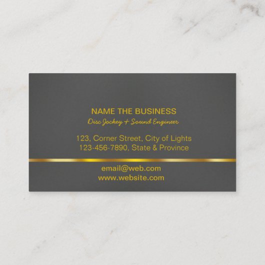 DJ Musician Professional Music Teacher Gold Black Visitekaartje (Achterkant)