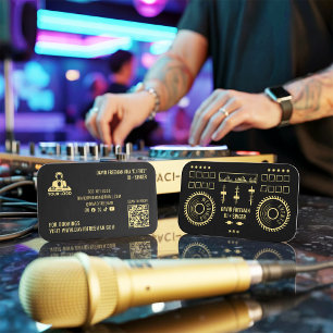 Dj-muziek moderne minimale zwarte en gouden draait visitekaartje