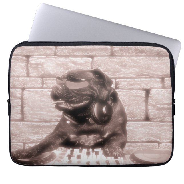 DJ-muziekhond Buldog tech foto Laptop Sleeve (Voorkant)