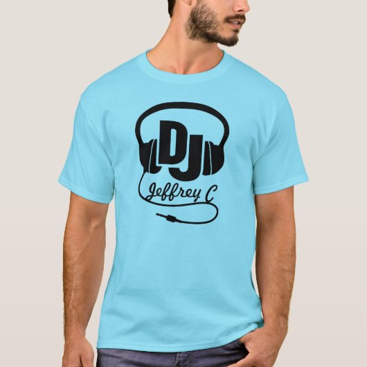 DJ naam hoofdtelefoon zwart T-shirt (Voorkant)