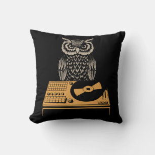 DJ Owl Turntable Retro Vinyl Kussen