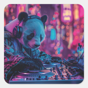 DJ Panda met hoofdtelefoon Vierkante Sticker