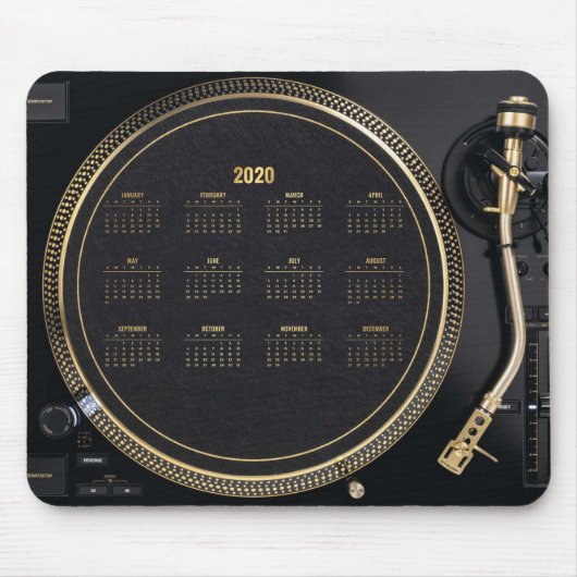 DJ-Platenspeler met kalender 2020 Mousepad Muismat (Voorkant)