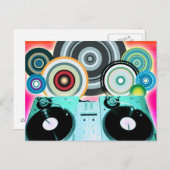 DJ-Platenspeler met vinyl - Pop kunst Briefkaart (Voorkant / Achterkant)