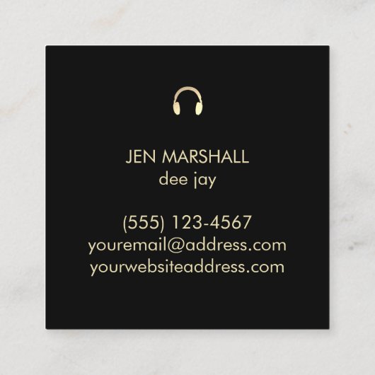 Dj-script op faux gold-folie vierkante visitekaartje (Achterkant)