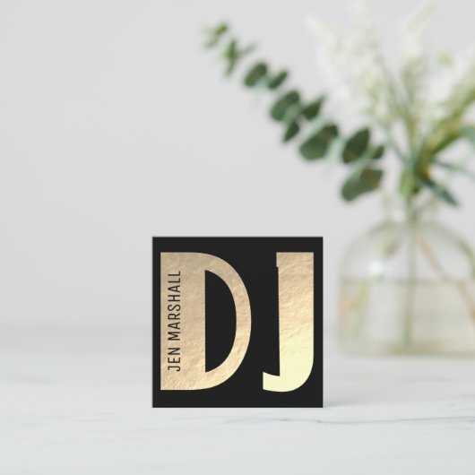 Dj-script op faux gold-folie vierkante visitekaartje (Staand voorkant)
