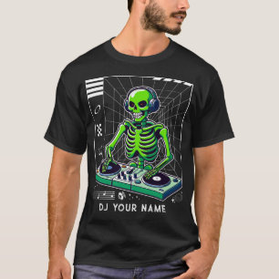 DJ Skeleton bij Platenspeler Club Music Custom DJ' T-shirt