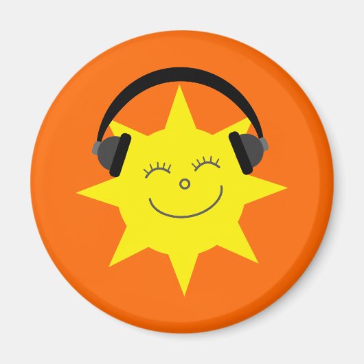 DJ souriant soleil orange aimant (Devant)