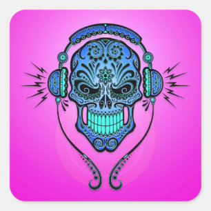 DJ Sugar Skull - Blauw en Paars Vierkante Sticker