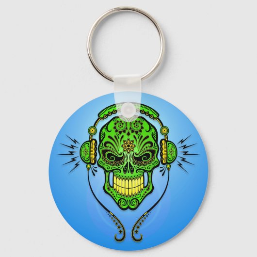 DJ Sugar Skull - Groen en blauw Sleutelhanger (Voorkant)