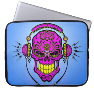DJ Sugar Skull, paars op blauw Laptop Sleeve