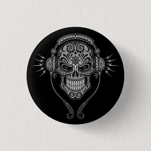 DJ Sugar Skull - Zwart Ronde Button 3,2 Cm (Voorkant)