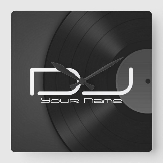 Dj-wandklok met vinylachtergrond vierkante klok (Voorkant)