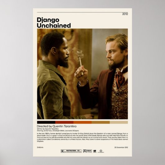 Django Unchained Quentin Tarantino Minimalist Mov Poster (Voorkant)