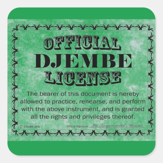 Djembe License Square Sticker (Voorkant)