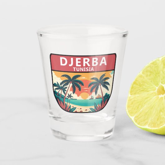 Djerba Tunisia Retro Embleem Shot Glas (Voorkant)
