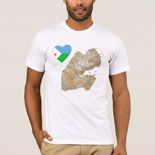 Djibouti Drapeau Coeur et carte T-shirt (Devant)