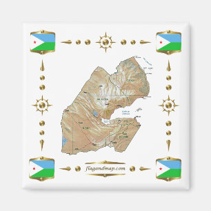 Djibouti Map + Flags Magnet Magneet