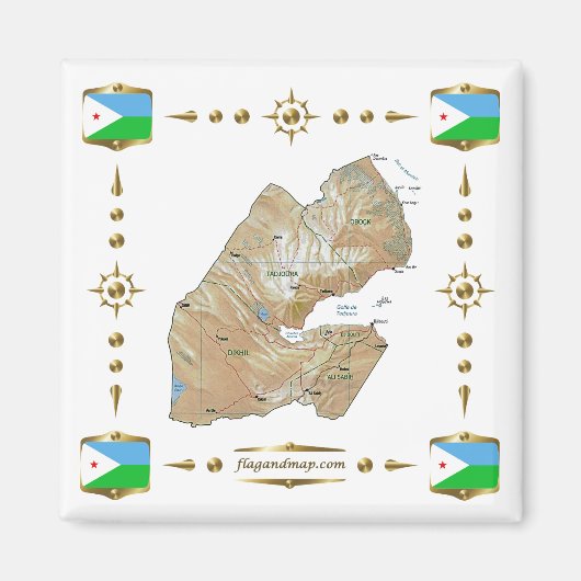 Djibouti Map + Flags Magnet Magneet (Voorkant)