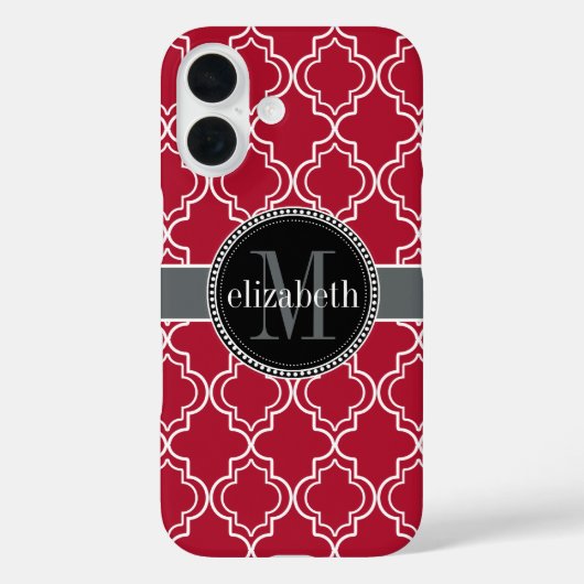 Dk Berry Red Black Moroccan Quatrefoil Monogram Case-Mate iPhone Case (Achterkant)