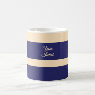 Dk Blauw + Crème brede band strepen Koffiemok