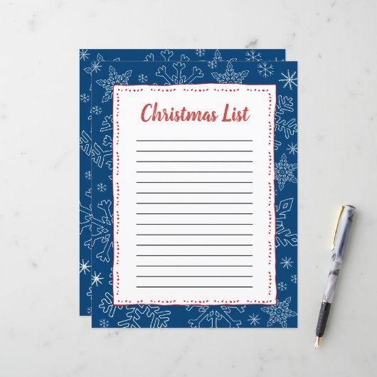 Dk Blue Snowflake kerstmis BG Santa Wish List (Voorkant / Achterkant in situ)